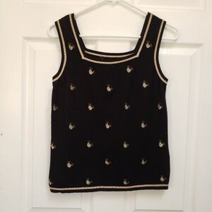 Erin Matthews Black Sleeveless Pineapple Embroidered Sweater